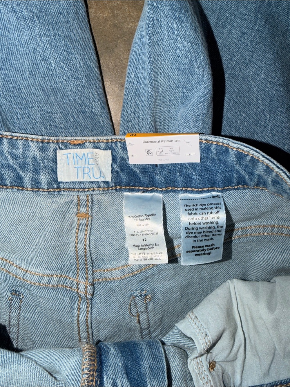 NWT Time & Tru High Rise Wide Leg Jeans Light Wash Size 12 - Picture 7 of 7